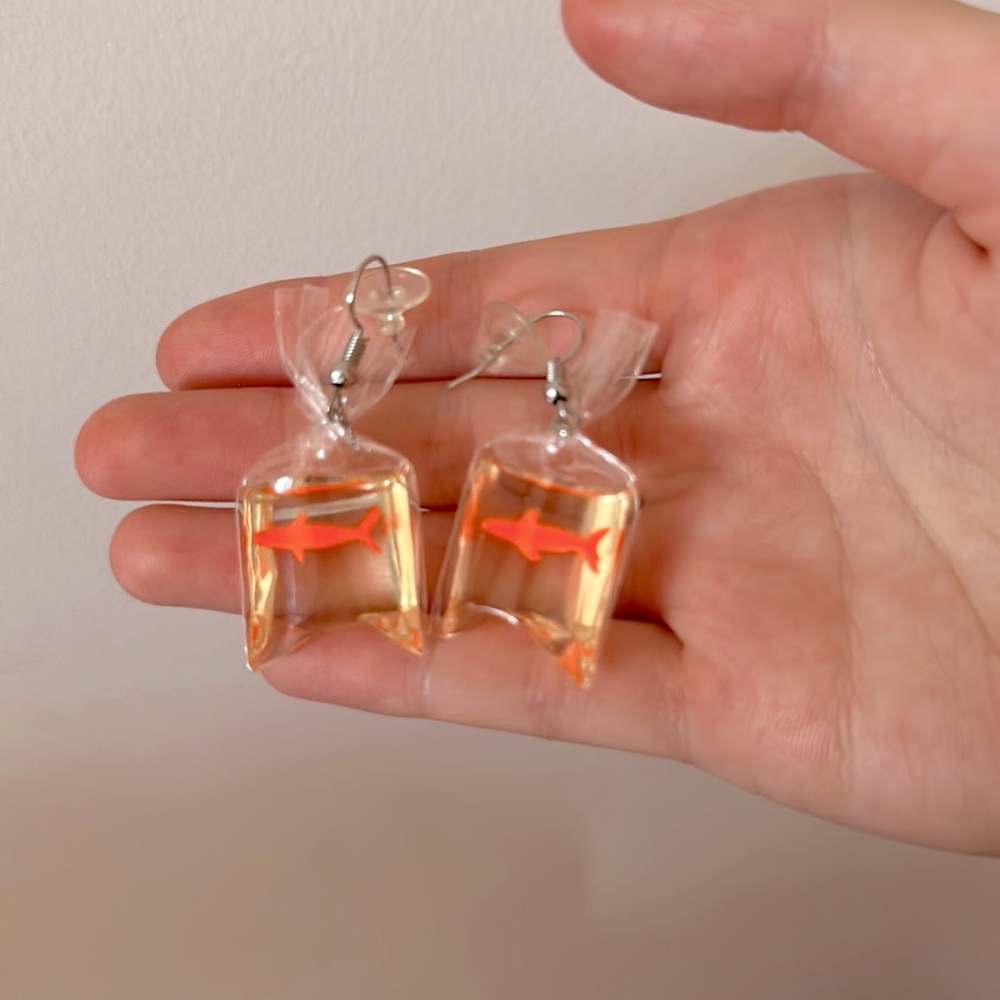 Goldfish in a Bag Dangling Novelty Earrings